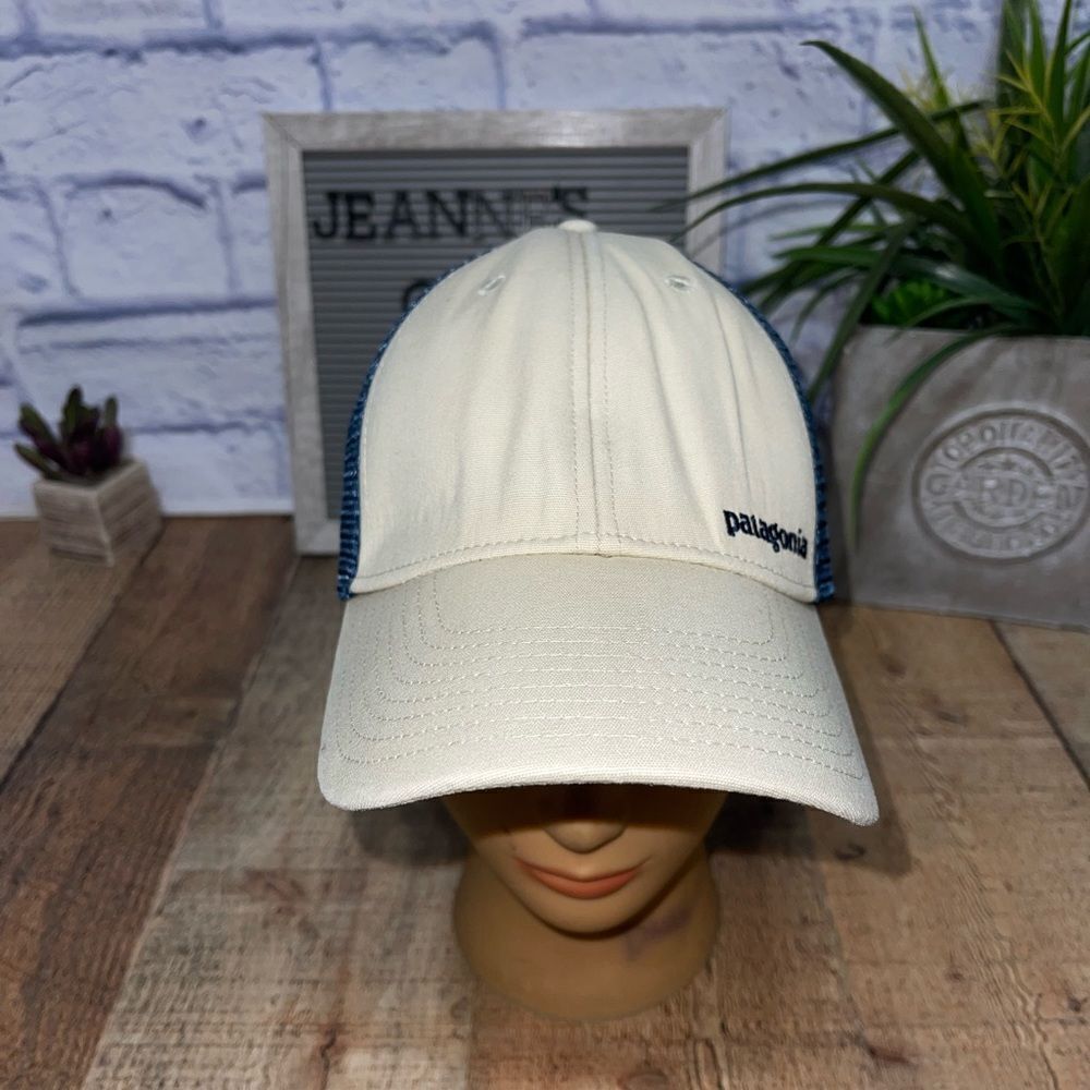 Patagonia Khaki Spellout Blue Mesh Trucker Snapback Hat